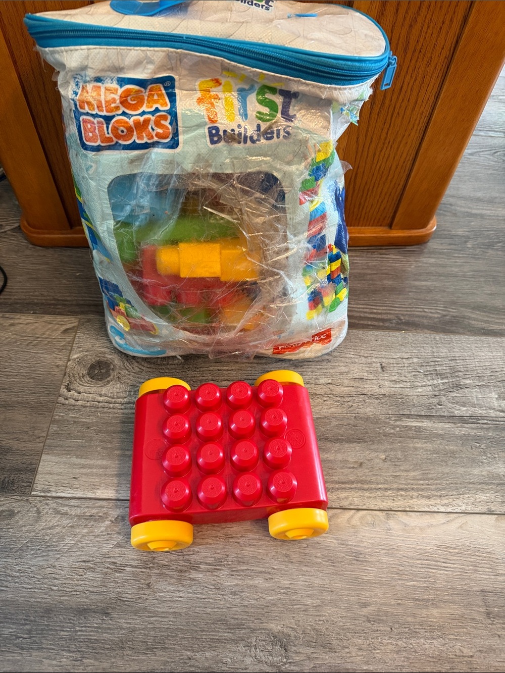 Mega Bloks First Builders Red and Yellow Rolling Base Toy-80 pc Set